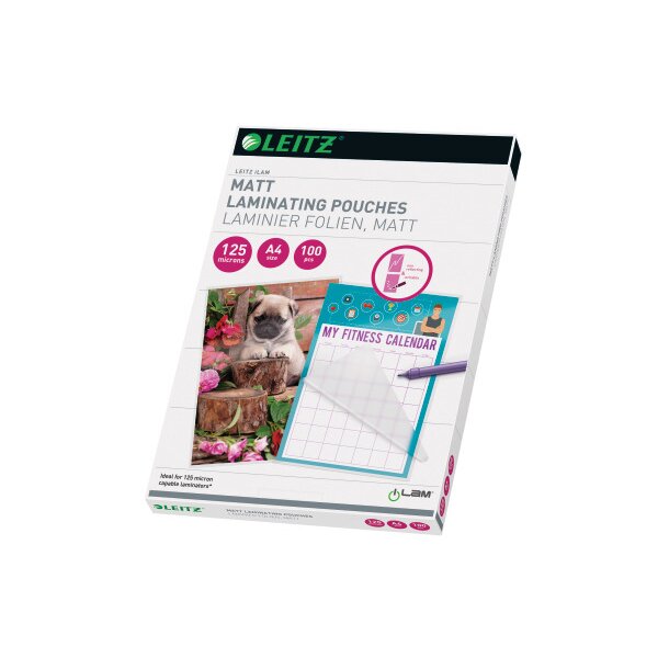 LEITZ Pochettes à plastifier A4 16926 mat, 125my 100 pièces