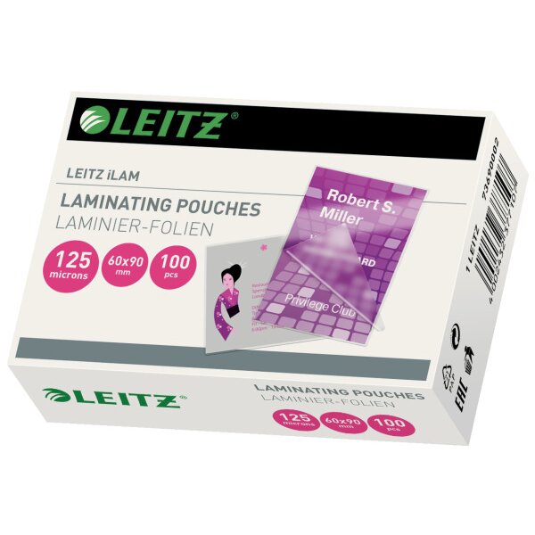 LEITZ Pochettes &agrave; plastif. 60x90mm 73690002 brillant, 125my 100 pi&egrave;ces
