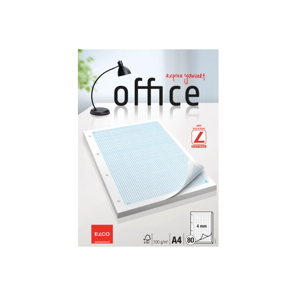 ELCO Bloc perfor&eacute; quadrill&eacute; 4mm A4 74415.17 blanc, 100g, 4-trous 80 flls.