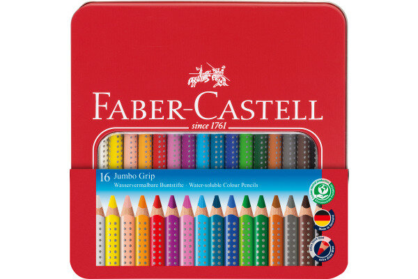 FABER-CASTELL Farbstifte Jumbo Grip 110916 16 Farben Metalletui
