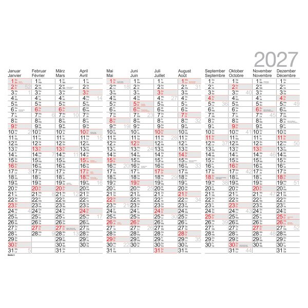 BIELLA Calendrier mural annuel 2027 876013000027U 1A/1P blanc DE/FR 98x68cm