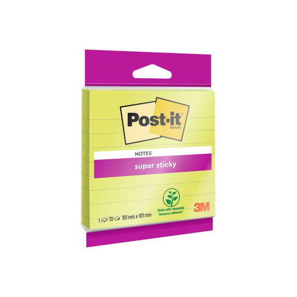 POST-IT Block Super Sticky 100x100mm XL-LL gr&uuml;n, 70 Bl., liniert, h&auml;ngbar