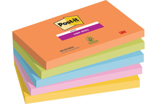 POST-IT Super Sticky Notes 127x76mm 655-5SS-BOOS 5 couleurs 5x90 feuilles