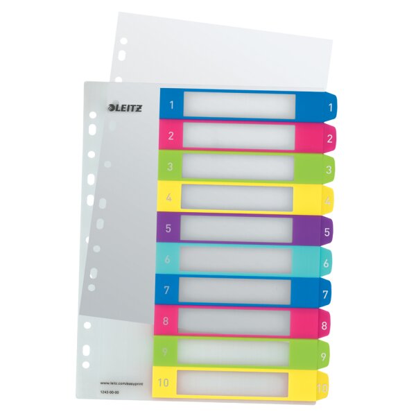 LEITZ Intercalaires en plastique WOW, numéroté, A4, 1-12