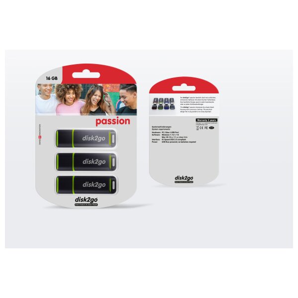 DISK2GO USB-Stick passion 2.0 16GB 30006496 USB 2.0 3 Pack
