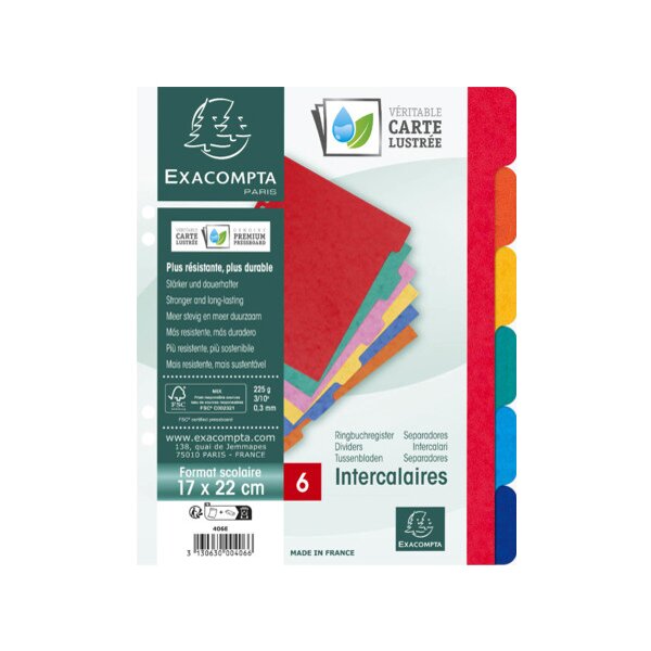EXACOMPTA Intercalaires en carton, A4+, 6 touches