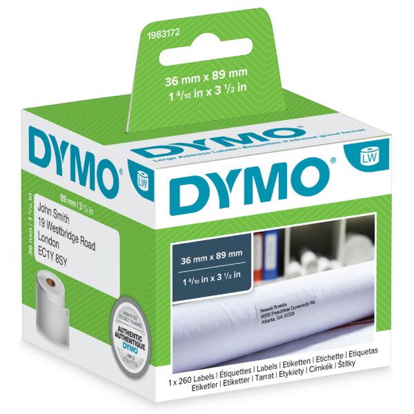 DYMO LabelWriter-Adress-Etiketten, 89 x 36 mm, transparent