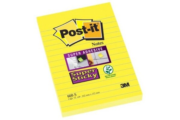 POST-IT Bloc Super Sticky 102x152mm 660-S jaune/75 feuilles, lignées