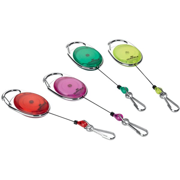 DURABLE Porte-badge avec enrouleur, oval, rouge/transparent