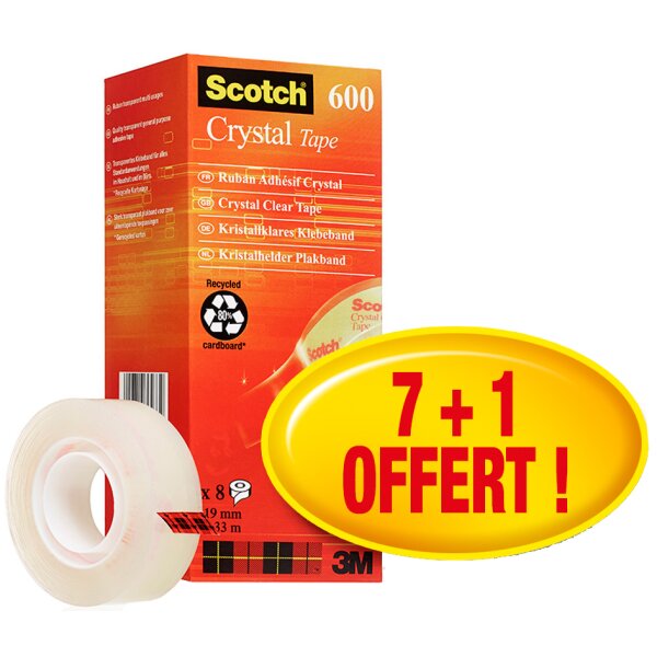 Scotch Klebefilm Crystal Clear 600, 19 mm x 33 m, 7+1