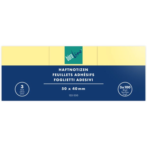 BÜROLINE Notes autocollantes 50x40mm 133030 jaune 3x100 flls.