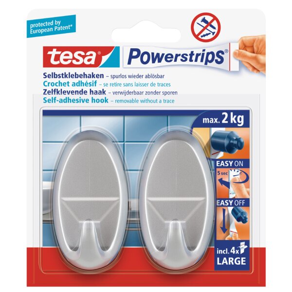 tesa Powerstrips Crochet adhésif LARGE, oval, blanc