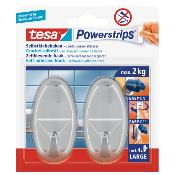 tesa Powerstrips Crochet adhésif LARGE, oval, blanc