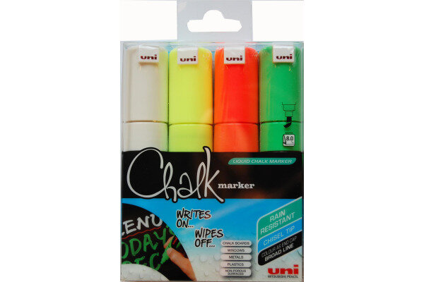 UNI-BALL Chalk Marker 8mm PWE8M.4C.1 4 couleurs, étui