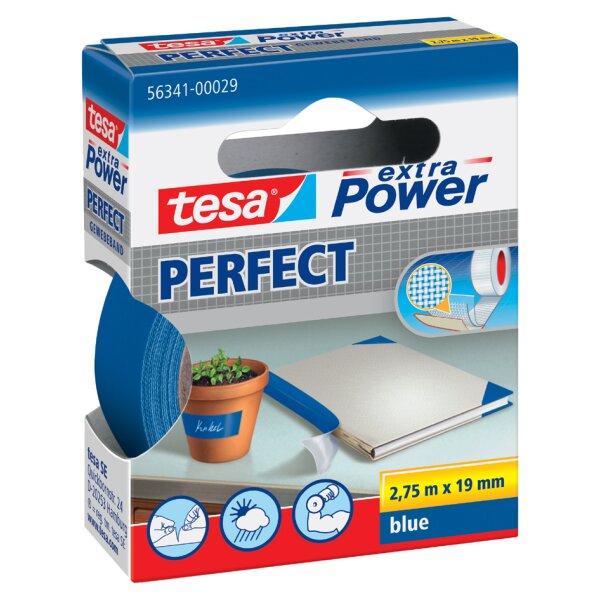tesa Gewebeband extra Power PERFECT, 19 mm x 2,75 m, blau