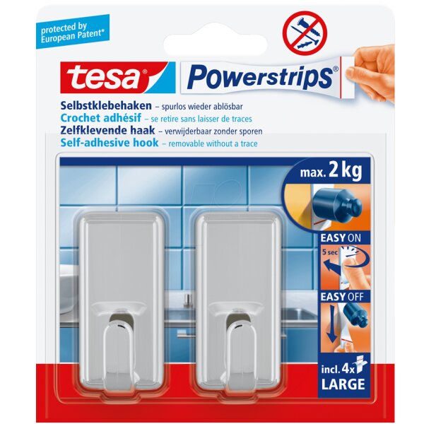 tesa Powerstrips Crochet adhésif LARGE classic, chromé