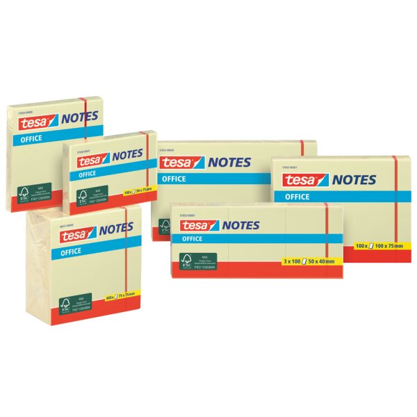 tesa Office Notes Haftnotizen, 75 x 75 mm, gelb