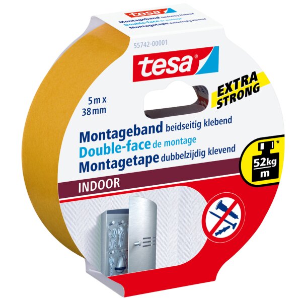 tesa Powerband Adhésif de montage INDOOR, 19 mm x 5 m