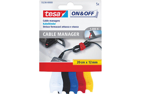 TESA Kabelbinder on&off 12mmx20cm 552360000 5-farbig 5 Stück