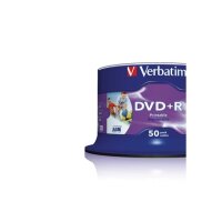 VERBATIM DVD+R Spindle 4.7GB 43512 1-16x print wide 50 Pcs