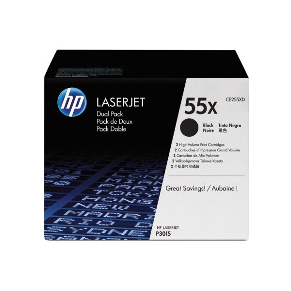 HP Toner-Modul 55X schwarz CE255XD LaserJet P3015 2 Stück