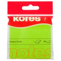 Kores Note adhésive NEON, 75 x 75 mm, uni, vert fluo