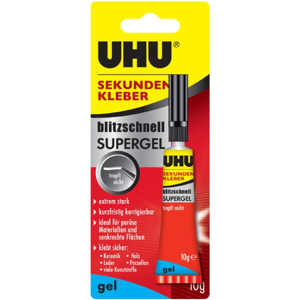 UHU Colle instantanée SUPERGEL, avec solvant, tube de 3 g