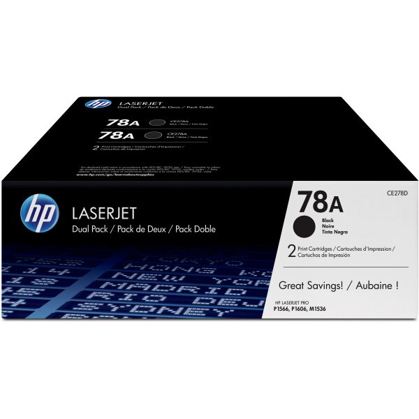HP Cartouche toner 78A noir CE278AD LaserJet Pro P1566 2 pi&egrave;ces
