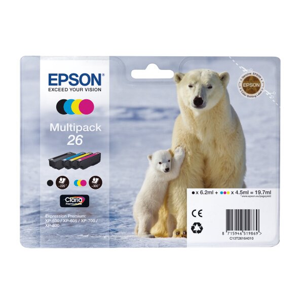 EPSON Multipack Tinte CMYBK T261640 XP 700/800 300/220 Seiten