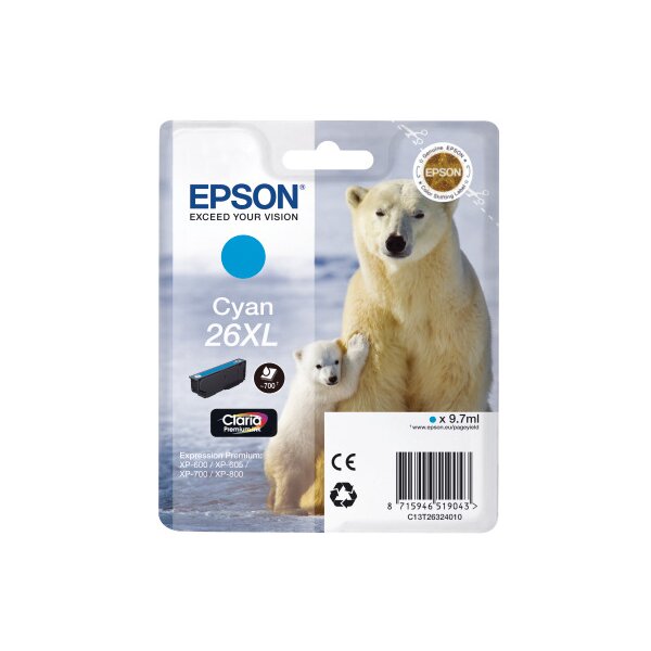 EPSON Tintenpatrone 26XL cyan T263240 XP 700/800 700 Seiten