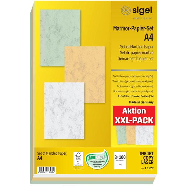 sigel Papier marbré, A4, 200 g/m2, papier prestige, marron