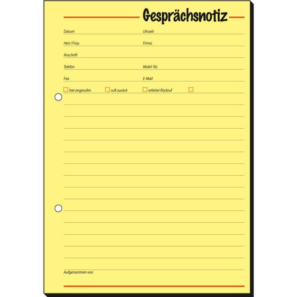 sigel Gespr&auml;chsnotizblock Gespr&auml;chsnotiz, A5, 50 Blatt
