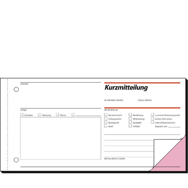 sigel Formularbuch "Kurzmitteilung", 1 3 A4 quer, SD