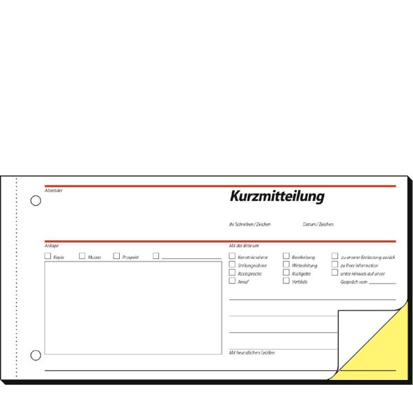 sigel Formularbuch "Kurzmitteilung", 1 3 A4 quer, SD