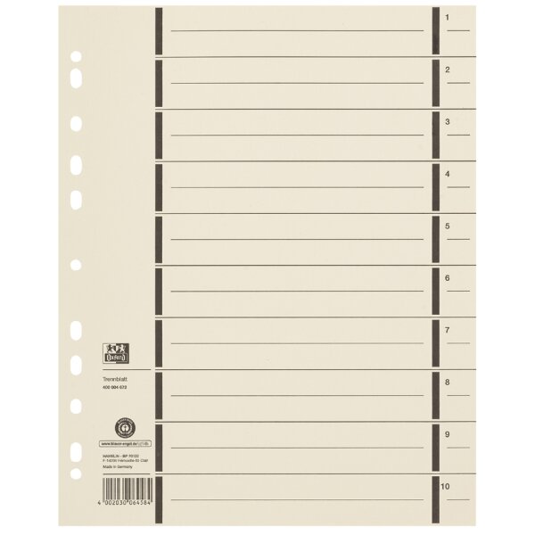 Oxford Trennblätter mit Perforation, DIN A4, chamois