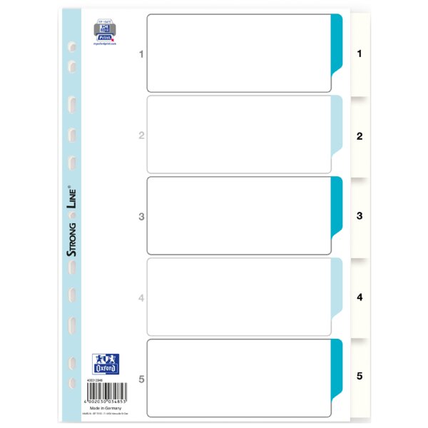 Oxford Intercalaires en plastique, chiffres, A4, 5 touches