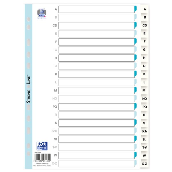 Oxford Kunststoff-Register, A-Z, DIN A4, weiss, 20-teilig