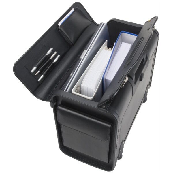 Alassio Pilotenkoffer "SILVANA", Leder, schwarz, mit Trolley