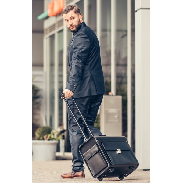 Alassio Pilotenkoffer "SILVANA", Leder, schwarz, mit Trolley