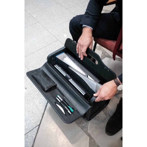 Alassio Pilotenkoffer "SILVANA", Leder, schwarz, mit Trolley
