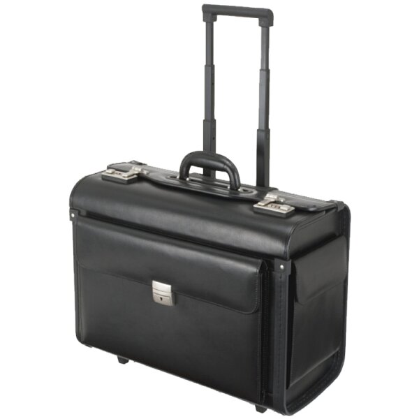 Alassio Pilotenkoffer "SILVANA", Leder, schwarz, mit Trolley