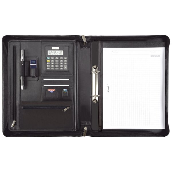 Alassio Ringbuchmappe "CARPO", A4, Nappaleder, schwarz