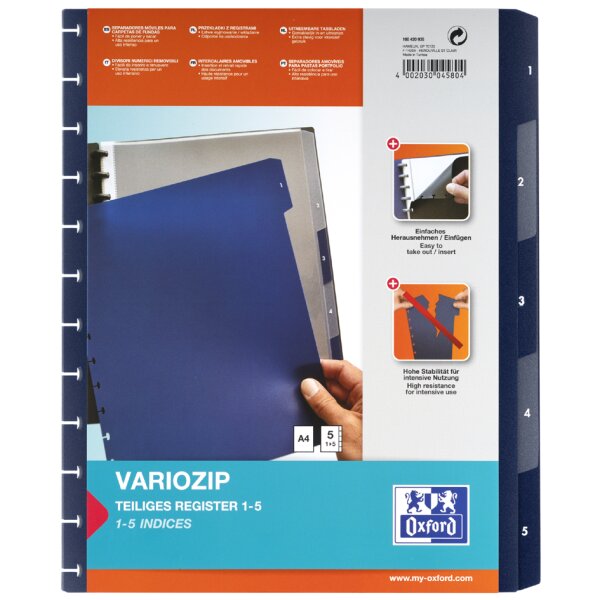 Oxford Intercalaires vario-zipp, 5 touches, 245 x 316 mm