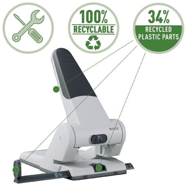 LEITZ Registraturlocher 5180, Stanzleistung: 65 Blatt, rot