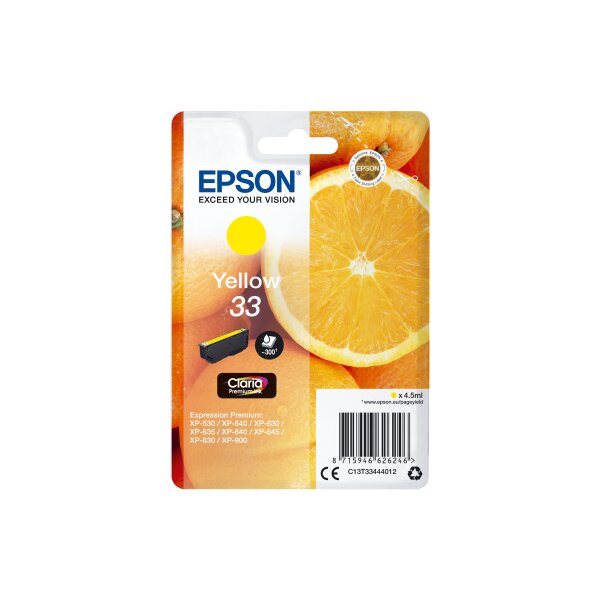 EPSON Tintenpatrone 33 yellow T334440 XP-530/630/830 300 Seiten