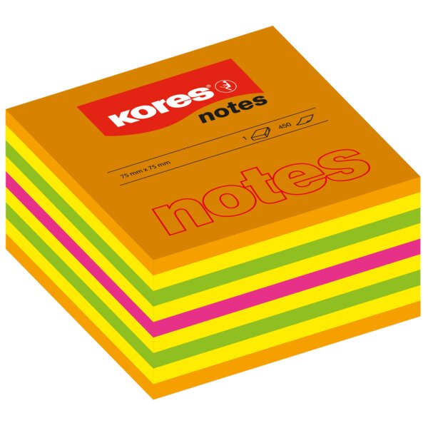 Kores Haftnotizen Würfel, 50 x 50 mm, neonfarben, 4-farbig