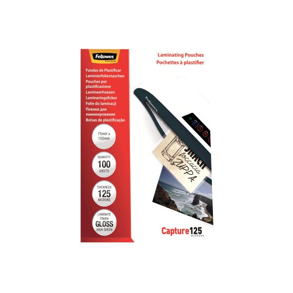 FELLOWES Laminiertasche 75x105mm 5306901 glanz, 125my 100 Stk