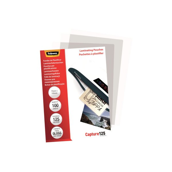 FELLOWES Laminiertasche 75x105mm 5306901 glanz, 125my 100 Stk
