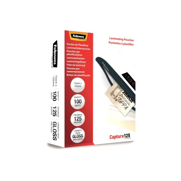 FELLOWES Laminiertasche 75x105mm 5306901 glanz, 125my 100 Stk