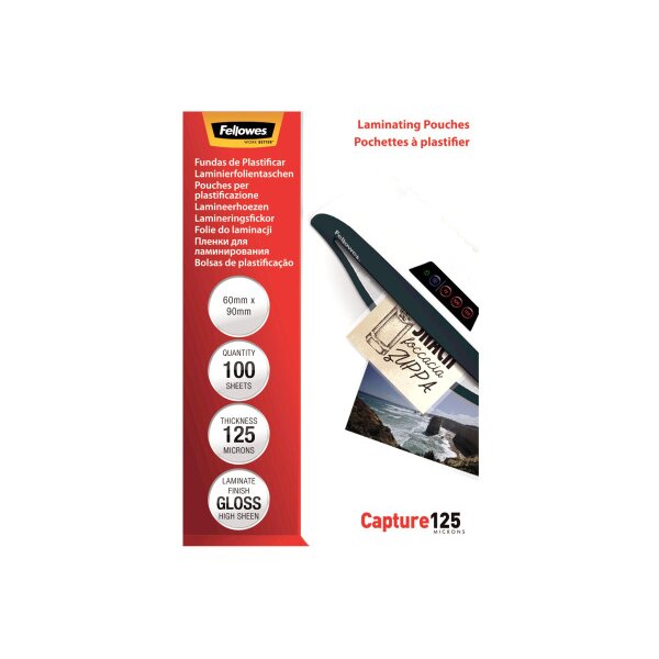 FELLOWES Laminiertasche 60x90mm 5397402 glanz, 125my 100 Stk